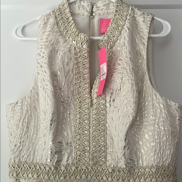 Lilly Pulitzer NWT SIZE 14 Elegant Gold/Cream Sleeveless Lagoon Jacquard Dress - Picture 2 of 8